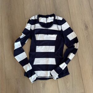 Lululemon Run: Switch Back Long Sleeve Wide Bold Stripe White Deep Indigo